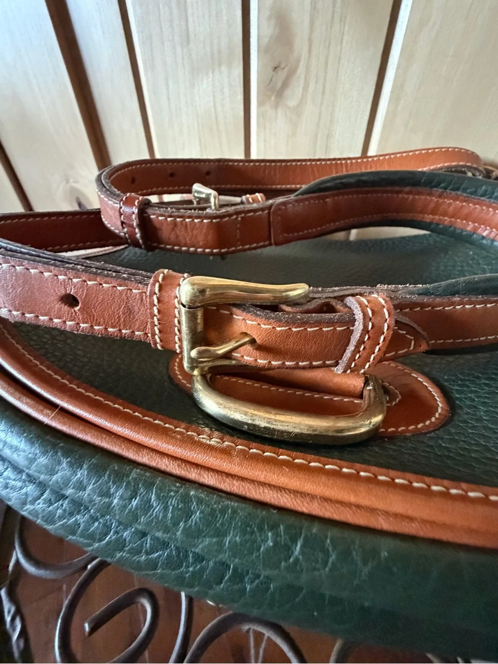 Dooney & Bourke Forrest Green Pebbled Leather Crossbody with Brown Trim